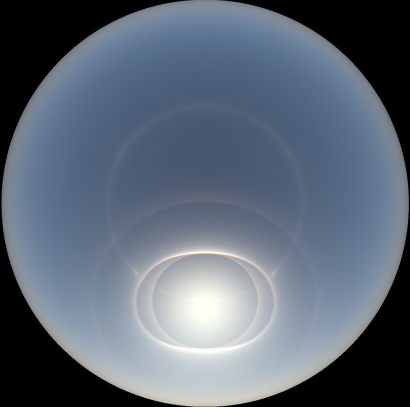 Realistic all-sky view rendered with HaloRay All-sky image simulated with HaloRay