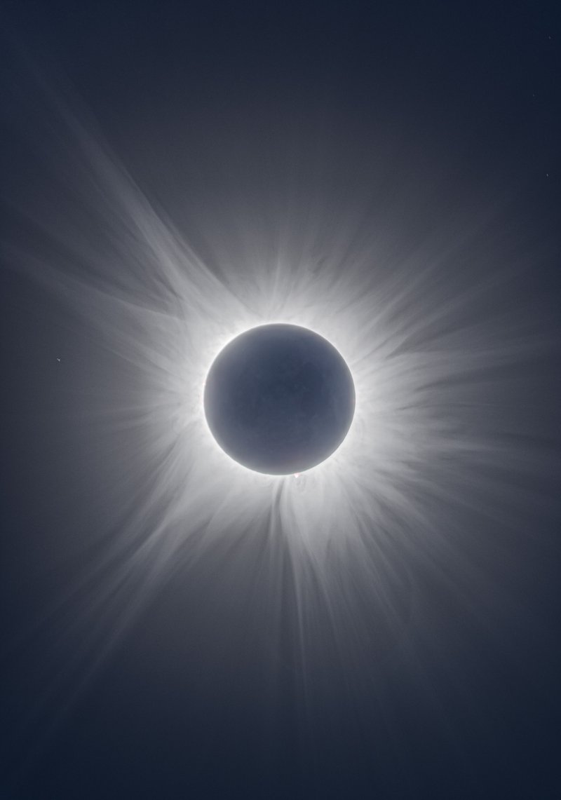 High-dynamic range photo of the solar corona during totality. High-dynamic range image of the solar corona