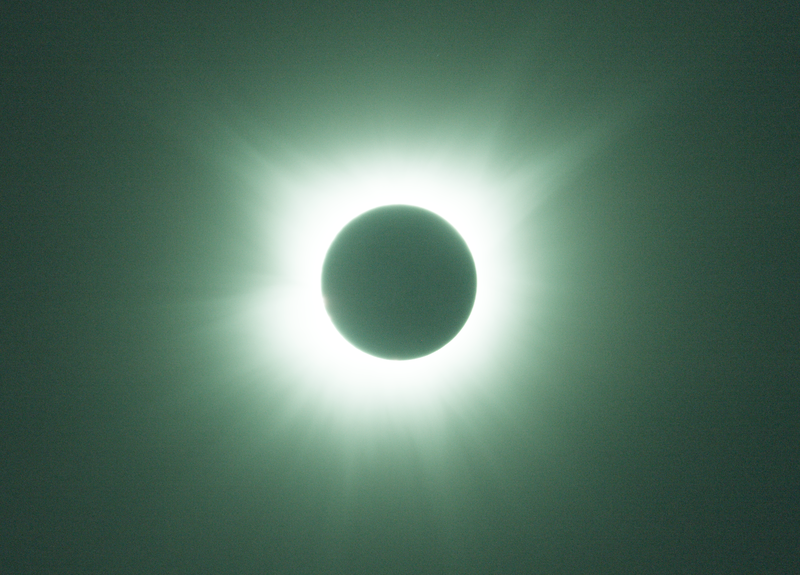 Single stretched exposure of the eclipse showing the corona and the Moon covering the Sun